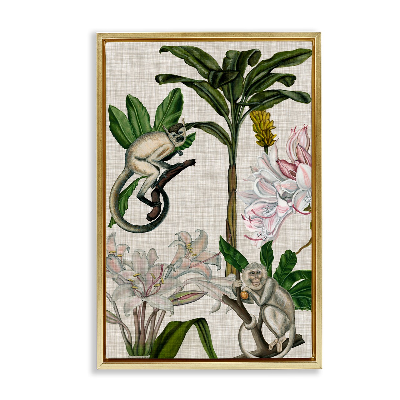 Stupell Industries Vintage Monkey & Plants Framed Floater Canvas Wall Art Design by Vision Studio